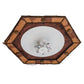 Meyda Lighting Sonoma 36" 6-Light Birch Wood Flush Mount Light With Amber & Beige Stained Shade Glass