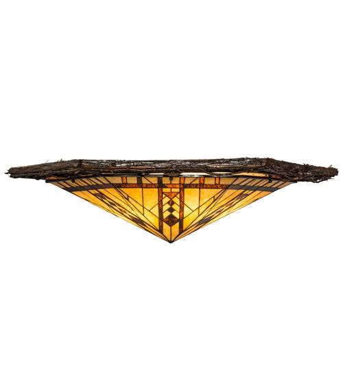 Meyda Lighting Sonoma 36" 6-Light Birch Wood Flush Mount Light With Amber & Beige Stained Shade Glass