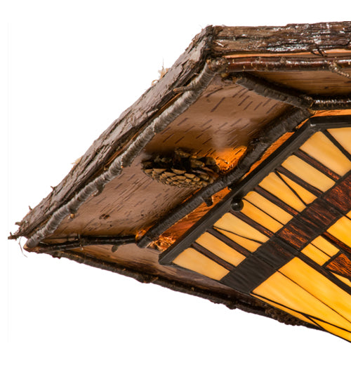 Meyda Lighting Sonoma 36" 6-Light Birch Wood Flush Mount Light With Amber & Beige Stained Shade Glass