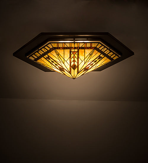 Meyda Lighting Sonoma 36" 6-Light Bronze Flush Mount Light With Beige & Bark Brown Shade Glass