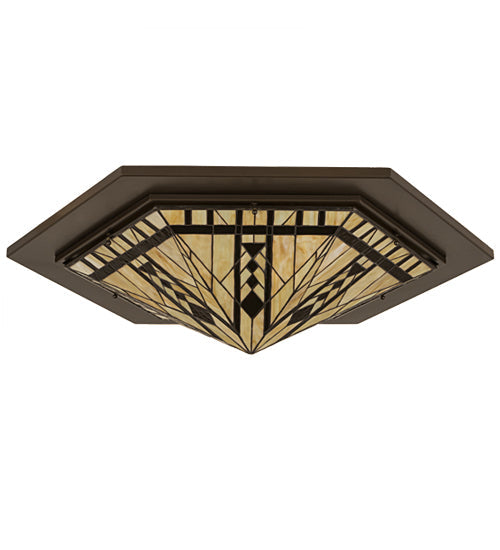 Meyda Lighting Sonoma 36" 6-Light Bronze Flush Mount Light With Beige & Bark Brown Shade Glass