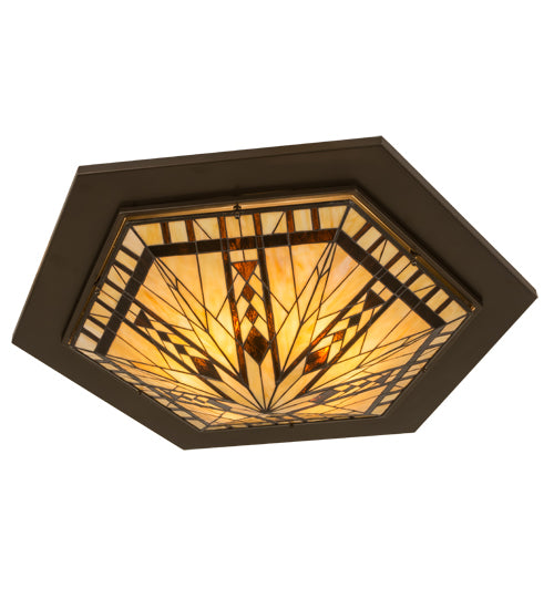 Meyda Lighting Sonoma 36" 6-Light Bronze Flush Mount Light With Beige & Bark Brown Shade Glass
