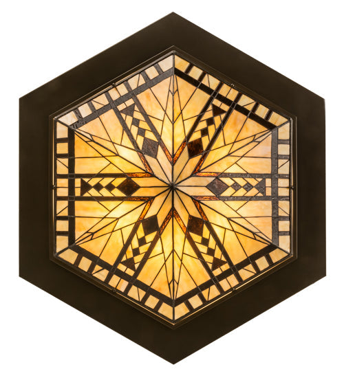 Meyda Lighting Sonoma 36" 6-Light Bronze Flush Mount Light With Beige & Bark Brown Shade Glass