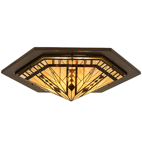 Meyda Lighting Sonoma 36" 6-Light Bronze Flush Mount Light With Beige & Bark Brown Shade Glass
