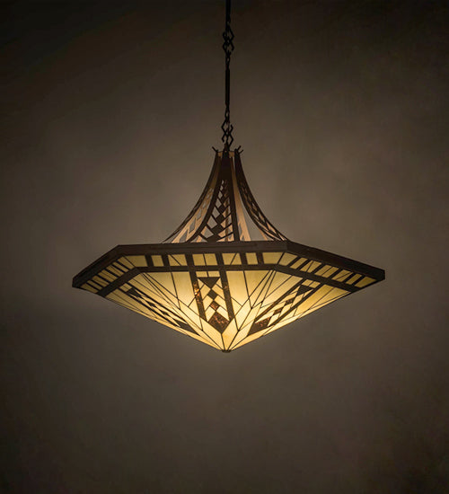 Meyda Lighting Sonoma 40" 6-Light Rusty Nail Inverted Pendant Light With Sand Beige & Bark Brown Shade Glass