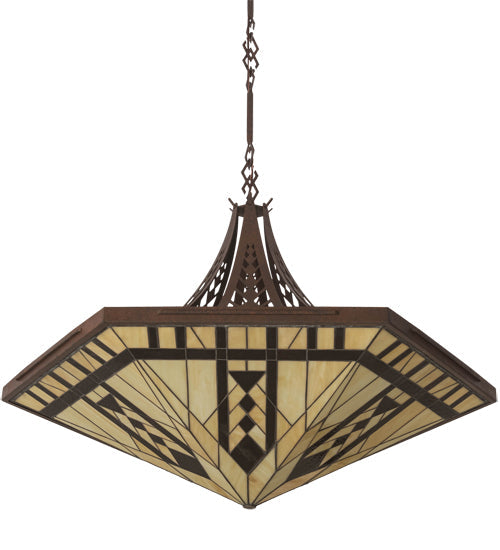 Meyda Lighting Sonoma 40" 6-Light Rusty Nail Inverted Pendant Light With Sand Beige & Bark Brown Shade Glass