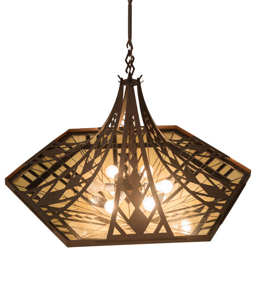 Meyda Lighting Sonoma 40" 6-Light Rusty Nail Inverted Pendant Light With Sand Beige & Bark Brown Shade Glass