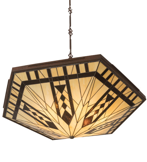Meyda Lighting Sonoma 40" 6-Light Rusty Nail Inverted Pendant Light With Sand Beige & Bark Brown Shade Glass