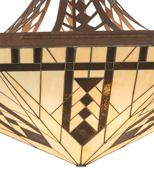 Meyda Lighting Sonoma 40" 6-Light Rusty Nail Inverted Pendant Light With Sand Beige & Bark Brown Shade Glass