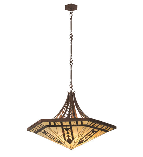 Meyda Lighting Sonoma 40" 6-Light Rusty Nail Inverted Pendant Light With Sand Beige & Bark Brown Shade Glass