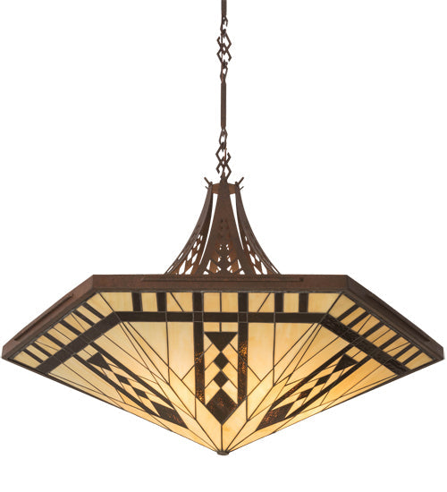 Meyda Lighting Sonoma 40" 6-Light Rusty Nail Inverted Pendant Light With Sand Beige & Bark Brown Shade Glass
