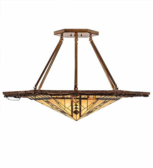 Meyda Lighting Sonoma 40" 6-Light Vintage Copper & Natural Wood Semi-flush Mount Light With Beige & Brown Shade Glass