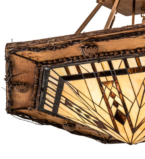 Meyda Lighting Sonoma 40" 6-Light Vintage Copper & Natural Wood Semi-flush Mount Light With Beige & Brown Shade Glass