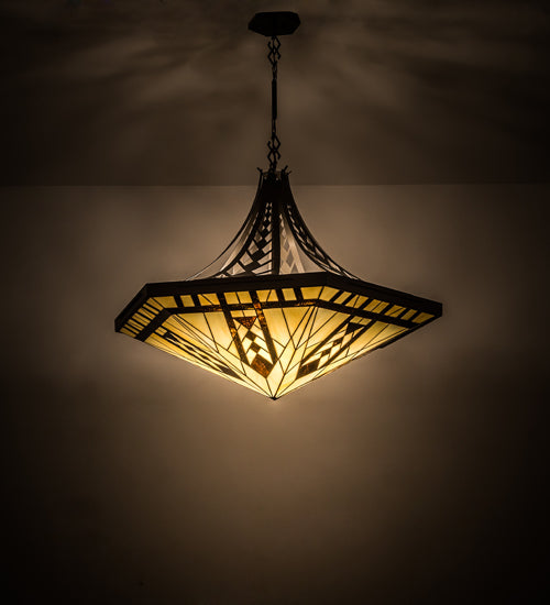 Meyda Lighting Sonoma 42" 6-Light Bronze Inverted Pendant Light With Beige & Bark Brown Shade Glass