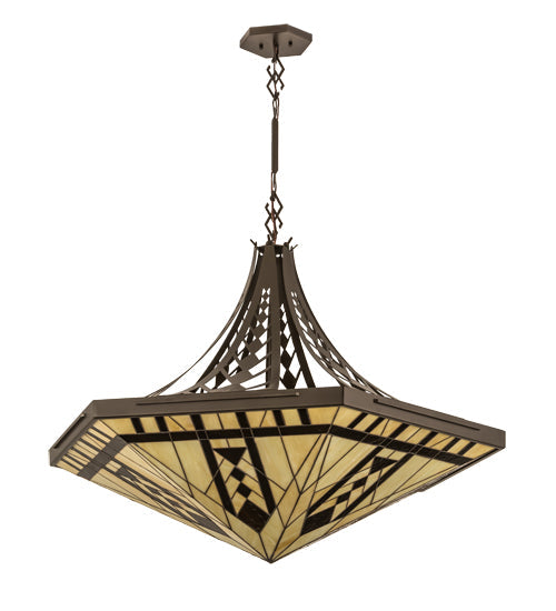 Meyda Lighting Sonoma 42" 6-Light Bronze Inverted Pendant Light With Beige & Bark Brown Shade Glass