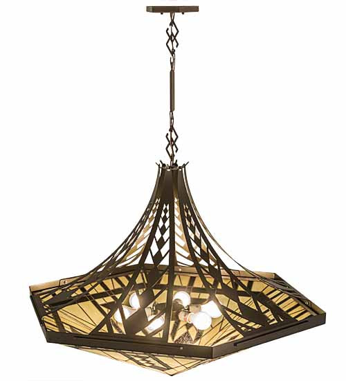 Meyda Lighting Sonoma 42" 6-Light Bronze Inverted Pendant Light With Beige & Bark Brown Shade Glass