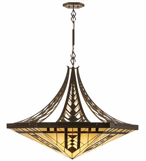 Meyda Lighting Sonoma 42" 6-Light Bronze Inverted Pendant Light With Beige & Bark Brown Shade Glass