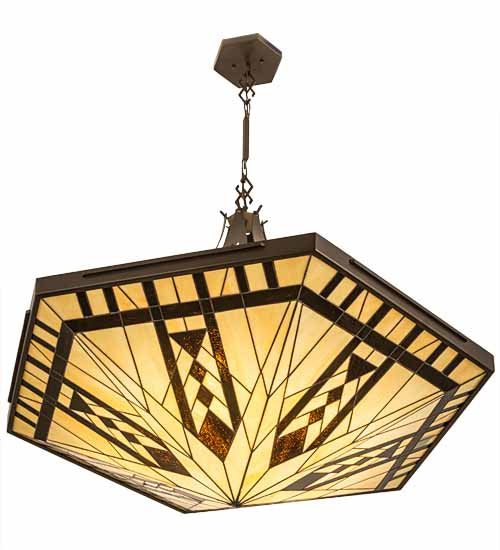 Meyda Lighting Sonoma 42" 6-Light Bronze Inverted Pendant Light With Beige & Bark Brown Shade Glass