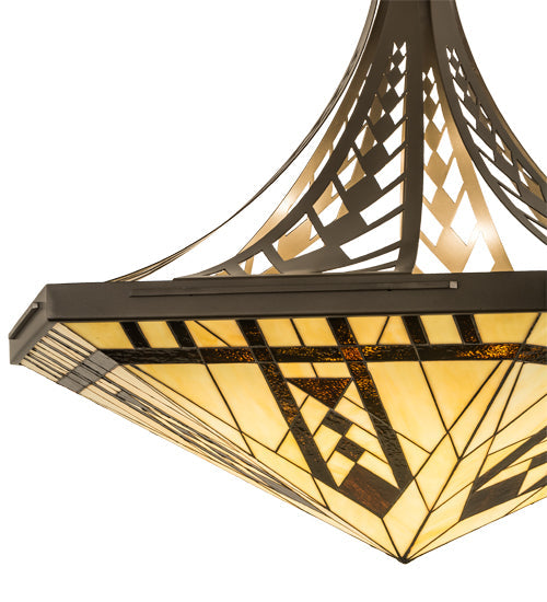 Meyda Lighting Sonoma 42" 6-Light Bronze Inverted Pendant Light With Beige & Bark Brown Shade Glass