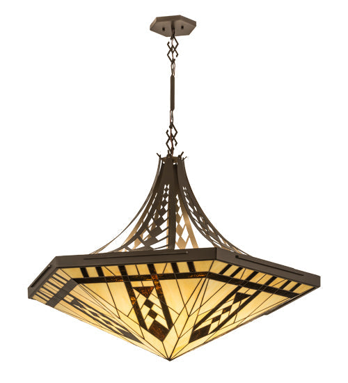 Meyda Lighting Sonoma 42" 6-Light Bronze Inverted Pendant Light With Beige & Bark Brown Shade Glass