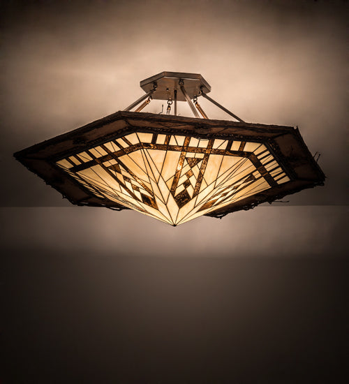 Meyda Lighting Sonoma 53" 6-Light Vintage Copper Semi-flush Mount Light With Beige & Brown Shade Glass