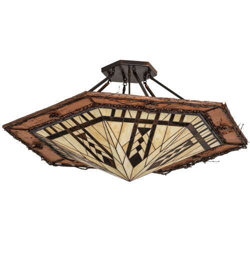 Meyda Lighting Sonoma 53" 6-Light Vintage Copper Semi-flush Mount Light With Beige & Brown Shade Glass