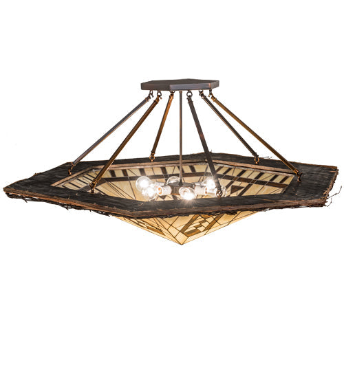 Meyda Lighting Sonoma 53" 6-Light Vintage Copper Semi-flush Mount Light With Beige & Brown Shade Glass