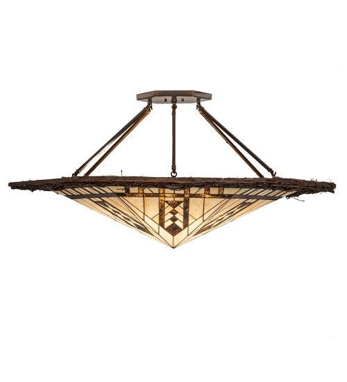 Meyda Lighting Sonoma 53" 6-Light Vintage Copper Semi-flush Mount Light With Beige & Brown Shade Glass