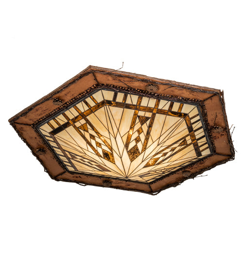 Meyda Lighting Sonoma 53" 6-Light Vintage Copper Semi-flush Mount Light With Beige & Brown Shade Glass