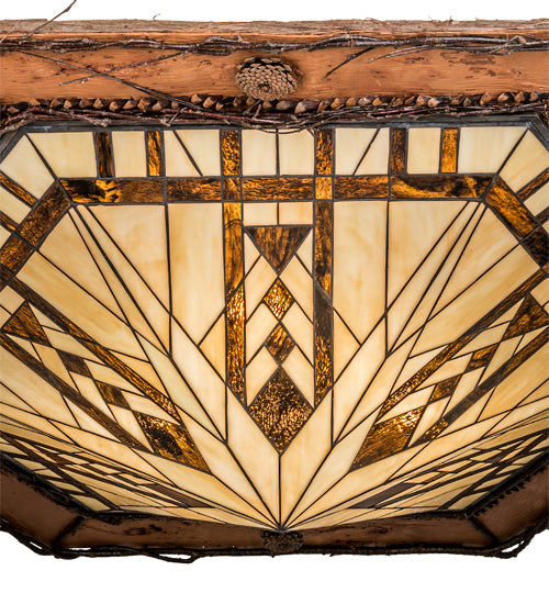 Meyda Lighting Sonoma 53" 6-Light Vintage Copper Semi-flush Mount Light With Beige & Brown Shade Glass