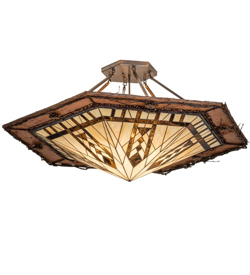 Meyda Lighting Sonoma 53" 6-Light Vintage Copper Semi-flush Mount Light With Beige & Brown Shade Glass