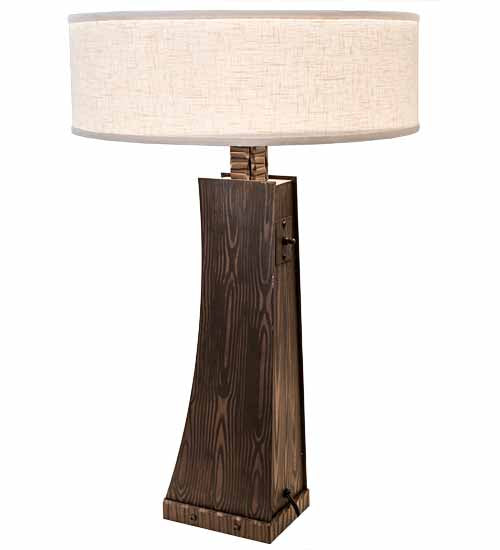 Meyda Lighting Sophia 30" 2-Light Hazelnut Acacia Glossy Table Lamp With Off White Textrene & White Statuario Idalight Shade