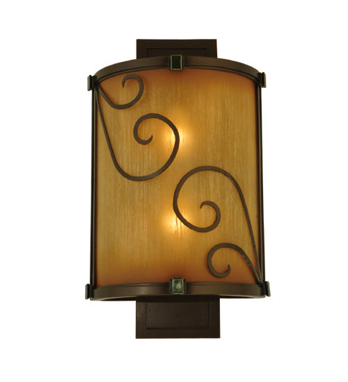 Meyda Lighting Sorbonn 9" 2-Light Golden Bronze Wall Sconce With Avorio Amber Shade Glass