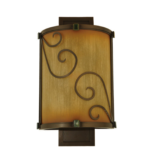 Meyda Lighting Sorbonn 9" 2-Light Golden Bronze Wall Sconce With Avorio Amber Shade Glass