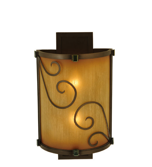 Meyda Lighting Sorbonn 9" 2-Light Golden Bronze Wall Sconce With Avorio Amber Shade Glass