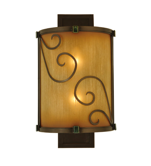 Meyda Lighting Sorbonn 9" 2-Light Golden Bronze Wall Sconce With Avorio Amber Shade Glass