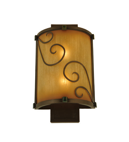 Meyda Lighting Sorbonn 9" 2-Light Golden Bronze Wall Sconce With Avorio Amber Shade Glass