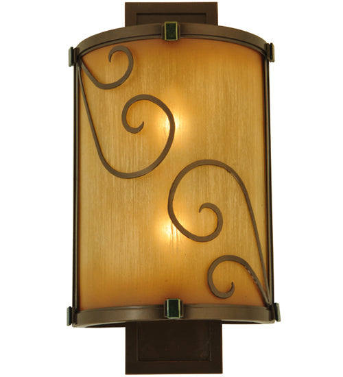 Meyda Lighting Sorbonn 9" 2-Light Golden Bronze Wall Sconce With Avorio Amber Shade Glass