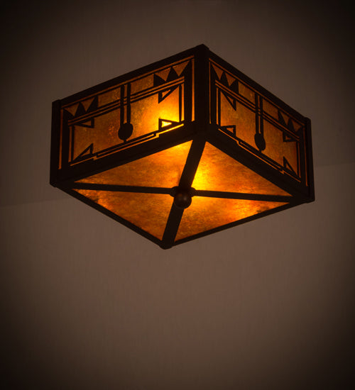 Meyda Lighting Southwest 15" 2-Light Cafe Noir Flush Mount Light With Amber Mica Shade Glass