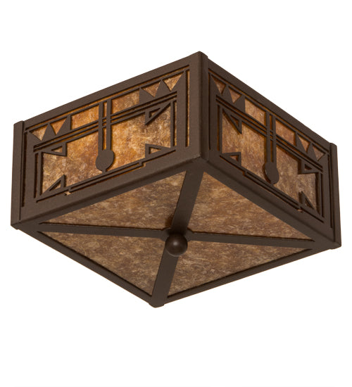 Meyda Lighting Southwest 15" 2-Light Cafe Noir Flush Mount Light With Amber Mica Shade Glass