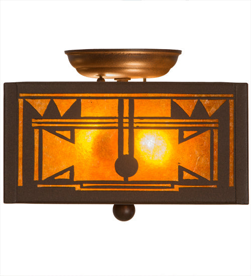 Meyda Lighting Southwest 15" 2-Light Cafe Noir Flush Mount Light With Amber Mica Shade Glass