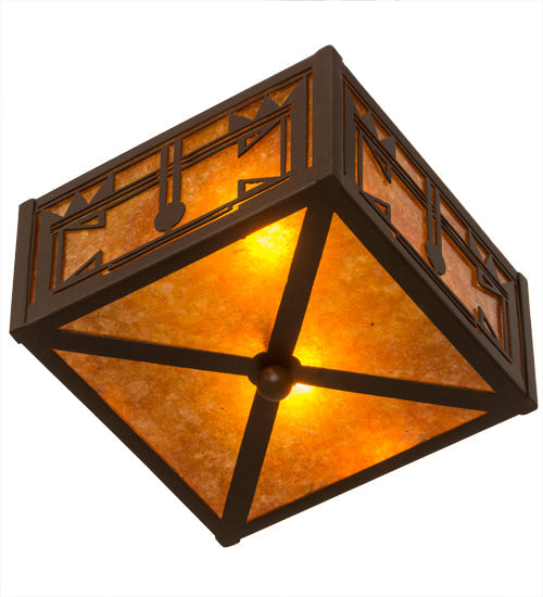 Meyda Lighting Southwest 15" 2-Light Cafe Noir Flush Mount Light With Amber Mica Shade Glass