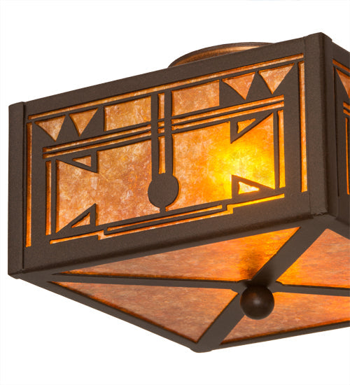 Meyda Lighting Southwest 15" 2-Light Cafe Noir Flush Mount Light With Amber Mica Shade Glass