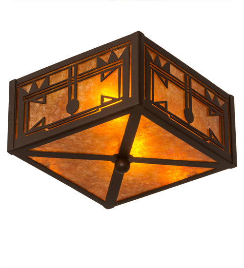 Meyda Lighting Southwest 15" 2-Light Cafe Noir Flush Mount Light With Amber Mica Shade Glass