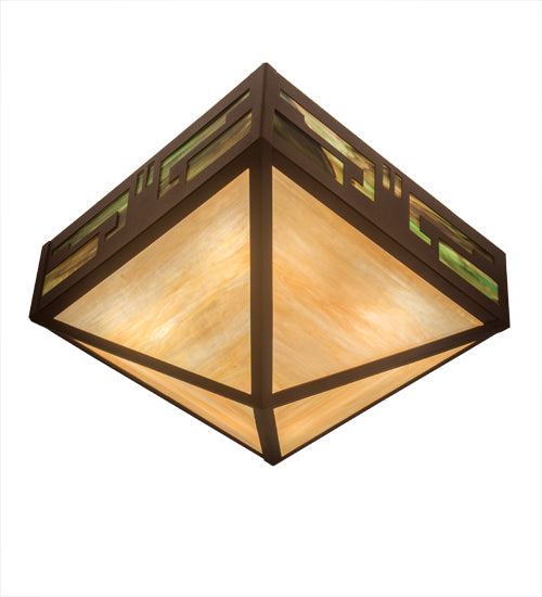 Meyda Lighting Southwest 23" 4-Light Rust Inverted Pendant Light With Beige Iridescent & Green Art Shade Glass