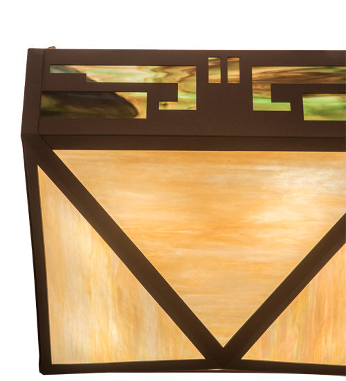 Meyda Lighting Southwest 23" 4-Light Rust Inverted Pendant Light With Beige Iridescent & Green Art Shade Glass