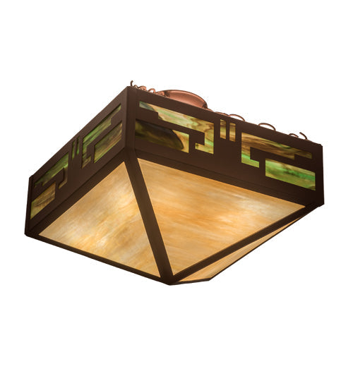 Meyda Lighting Southwest 23" 4-Light Rust Inverted Pendant Light With Beige Iridescent & Green Art Shade Glass