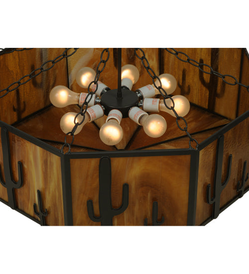 Meyda Lighting Southwest 28" 8-Light Timeless Bronze Cactus Semi-flush Mount Ceiling Light With Honey Art Shade Glass