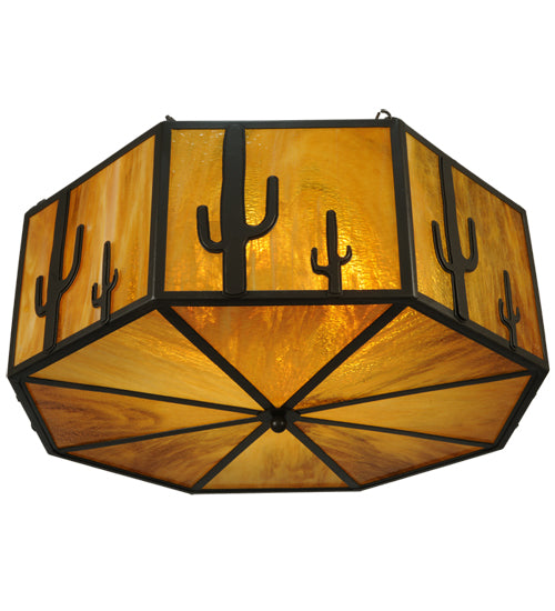 Meyda Lighting Southwest 28" 8-Light Timeless Bronze Cactus Semi-flush Mount Ceiling Light With Honey Art Shade Glass