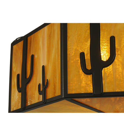 Meyda Lighting Southwest 28" 8-Light Timeless Bronze Cactus Semi-flush Mount Ceiling Light With Honey Art Shade Glass